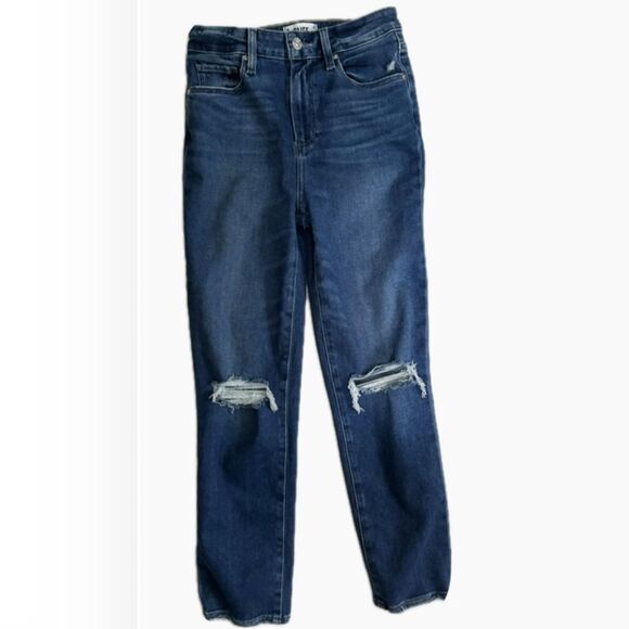 PAIGE Denim - PAIGE High Rise Distressed Straight Leg Ankle Jeans Medium Wash 26